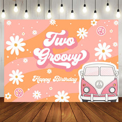 Aperturee - Two Groovy Daisy Van Girls Happy Birthday Backdrop