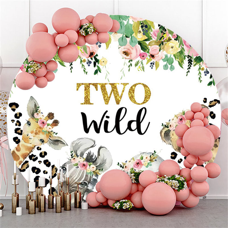 Aperturee Two Wild Animals Jungle Circle Baby Shower Backdrop