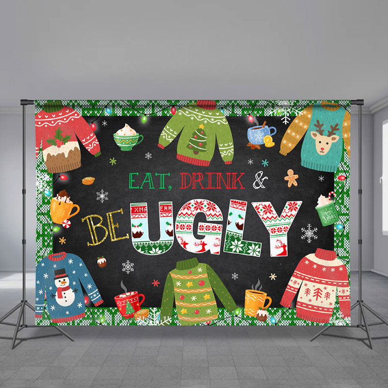 Aperturee - Ugly Sweater Eat Drink Colorful Christmas Backdrop