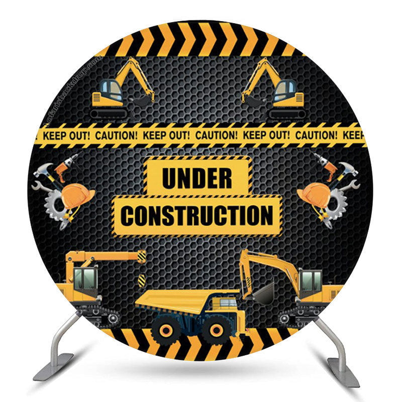 Aperturee Under Construction Excavator Round Birthday Backdrop