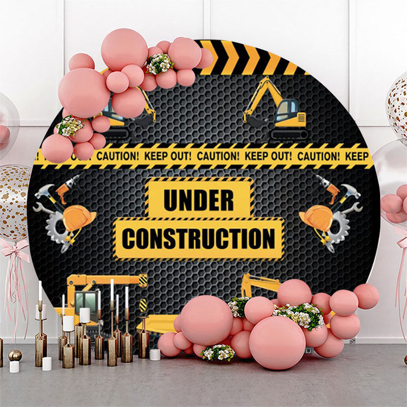 Aperturee Under Construction Excavator Round Birthday Backdrop