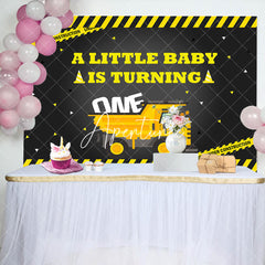 Aperturee - Under Construction Little Baby 1st Birthday Backdrop