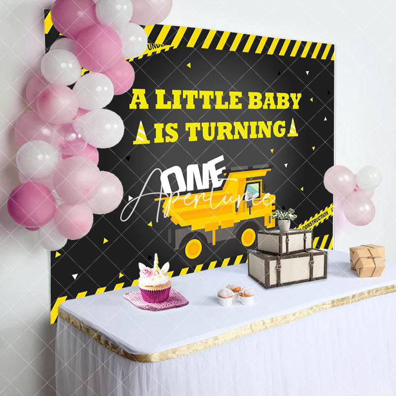 Aperturee - Under Construction Little Baby 1st Birthday Backdrop