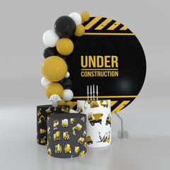 Aperturee Under Construction Yellow Stripes Round Backdrop Kit