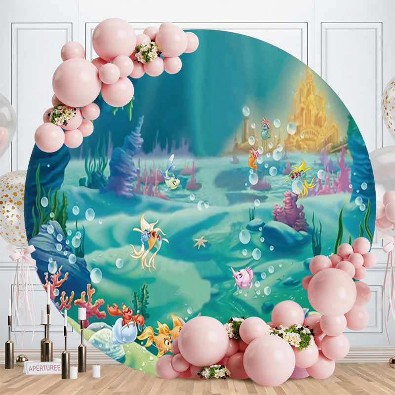 Aperturee - Under The Sea World Round Happy Birthday Party Backdrop