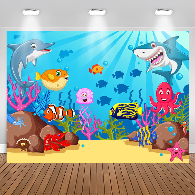 Aperturee - Under The Water Shark Fish Backdrop for Birthday Baby Shower