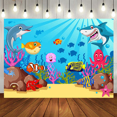 Aperturee - Under The Water Shark Fish Backdrop for Birthday Baby Shower