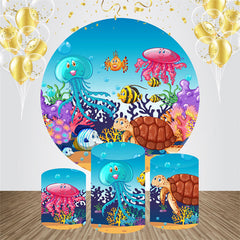 Aperturee - Undersea Animals Corals Round Birthday Backdrop Kit