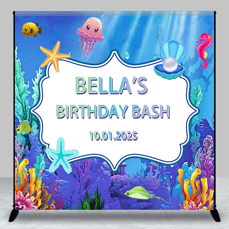 Aperturee - Undersea Animals Custom Name Birthday Bash Backdrop