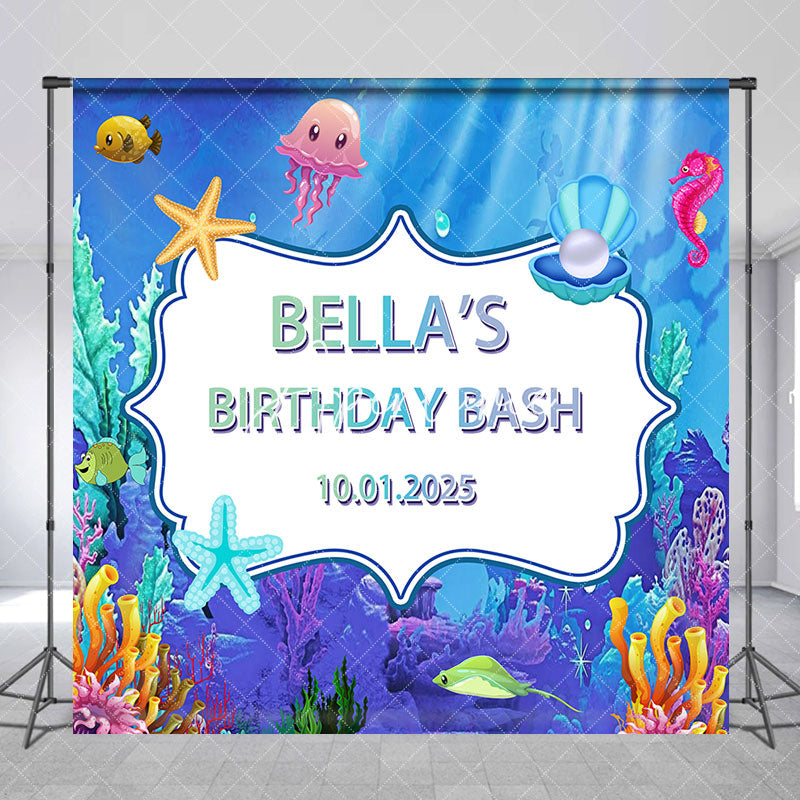 Aperturee - Undersea Animals Custom Name Birthday Bash Backdrop