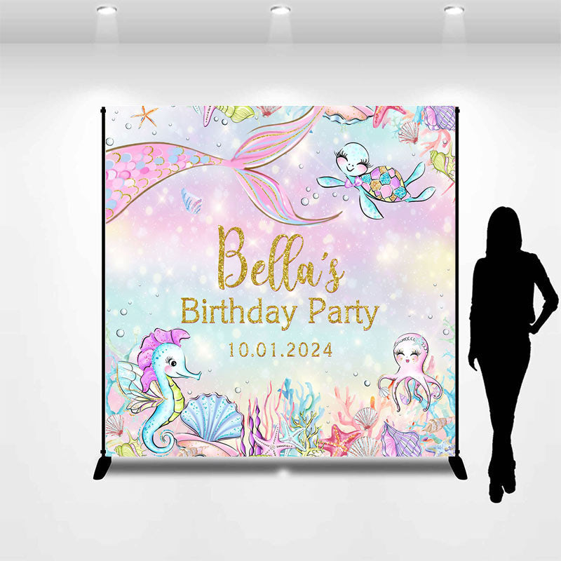 Aperturee - Undersea Animals Mermaid Custom Birthday Backdrop