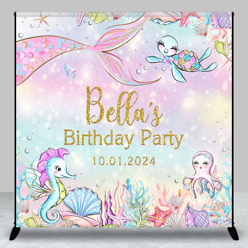 Aperturee - Undersea Animals Mermaid Custom Birthday Backdrop