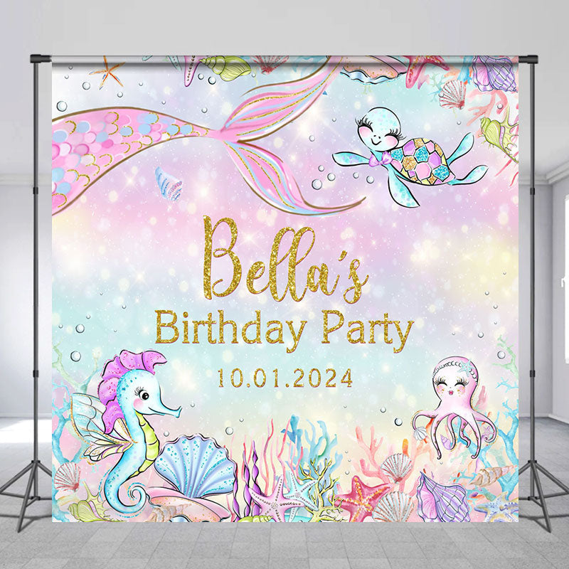 Aperturee - Undersea Animals Mermaid Custom Birthday Backdrop