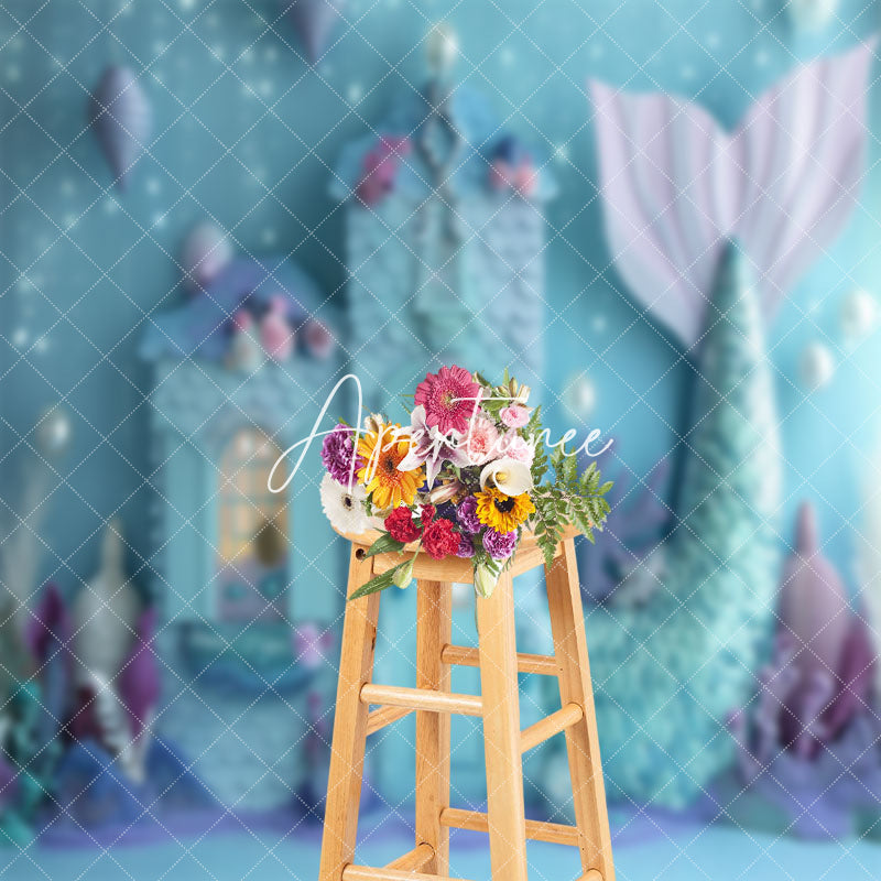 Aperturee - Undersea Blue Mermaid House Coral Cake Smash Backdrop