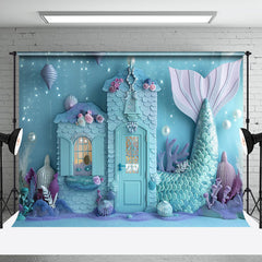 Aperturee - Undersea Blue Mermaid House Coral Cake Smash Backdrop