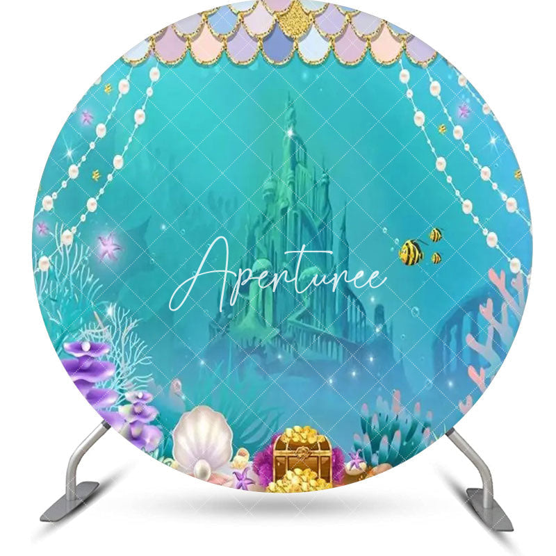 Aperturee - Undersea Coral Treasure Castle Pearl Circle Backdrop