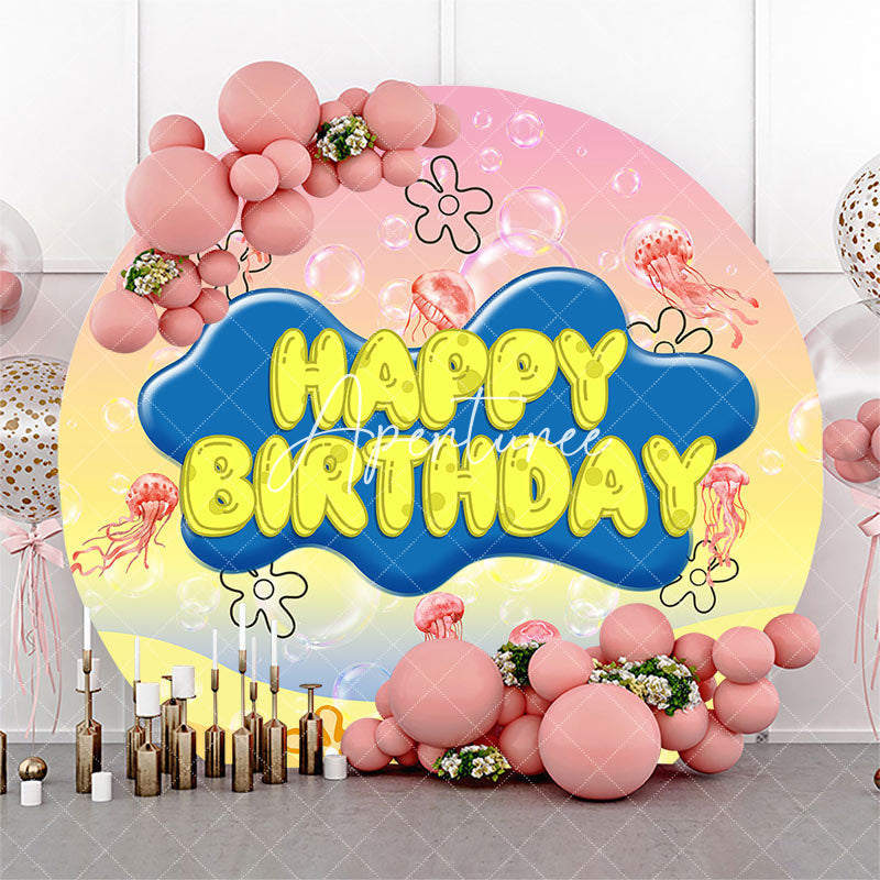 Aperturee - Undersea Jellyfish Round Happy Birthday Backdrop