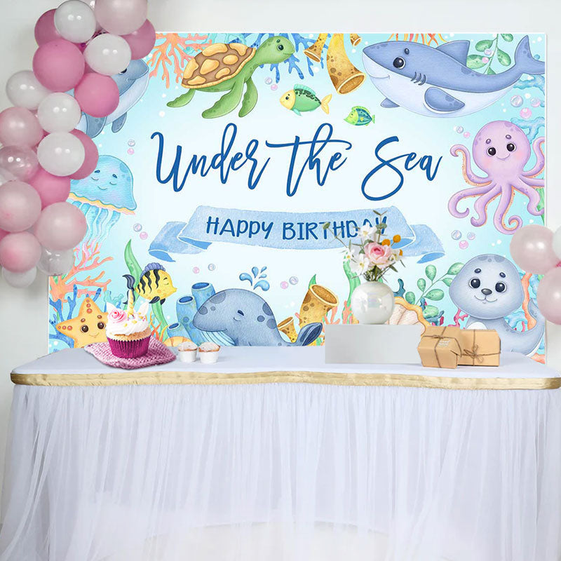 Aperturee - Undersea Marine Life Happy Birthday Backdrop For Boy