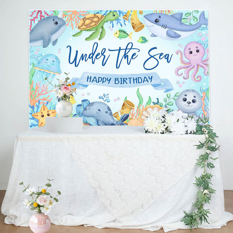 Aperturee - Undersea Marine Life Happy Birthday Backdrop For Boy