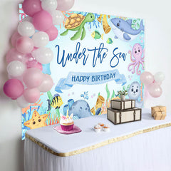 Aperturee - Undersea Marine Life Happy Birthday Backdrop For Boy