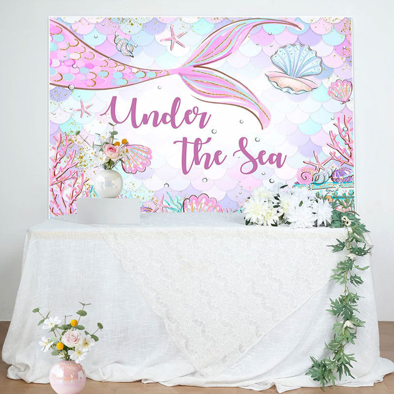 Aperturee - Undersea Mermaid Shell Baby Shower Backdrop For Girl