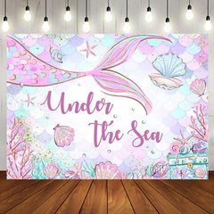 Aperturee - Undersea Mermaid Shell Baby Shower Backdrop For Girl