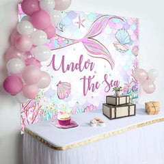 Aperturee - Undersea Mermaid Shell Baby Shower Backdrop For Girl