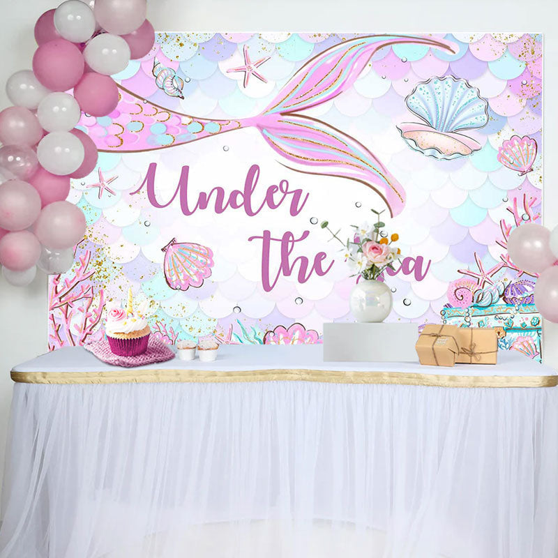 Aperturee - Undersea Mermaid Shell Baby Shower Backdrop For Girl