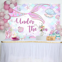 Aperturee - Undersea Mermaid Shell Baby Shower Backdrop For Girl