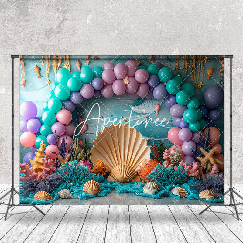 Aperturee - Undersea Plants Arch Balloons Cake Smash Backdrop