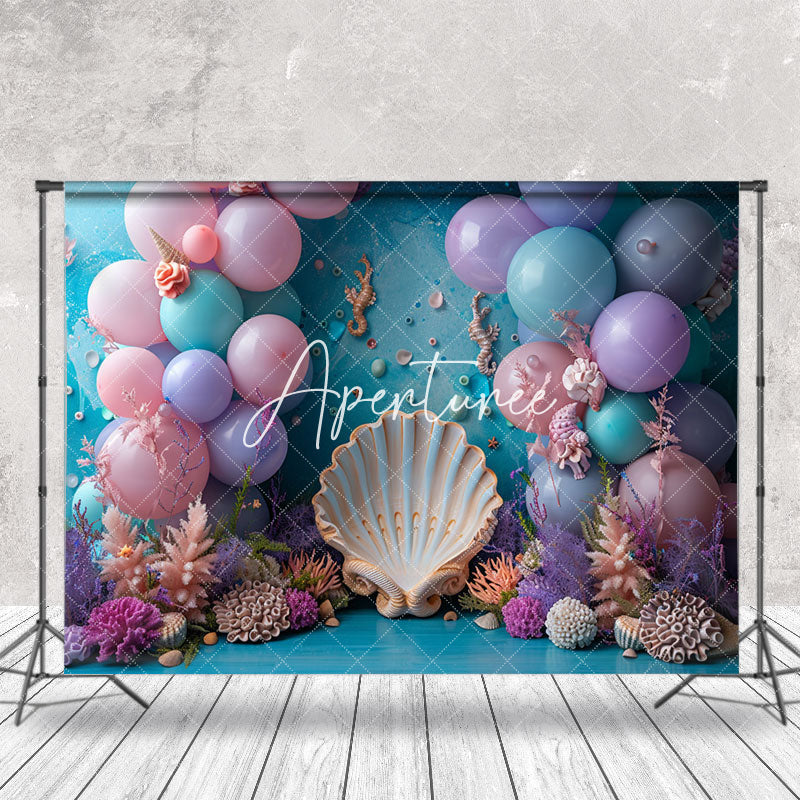 Aperturee - Undersea Plants Shell Balloons Cake Smash Backdrop