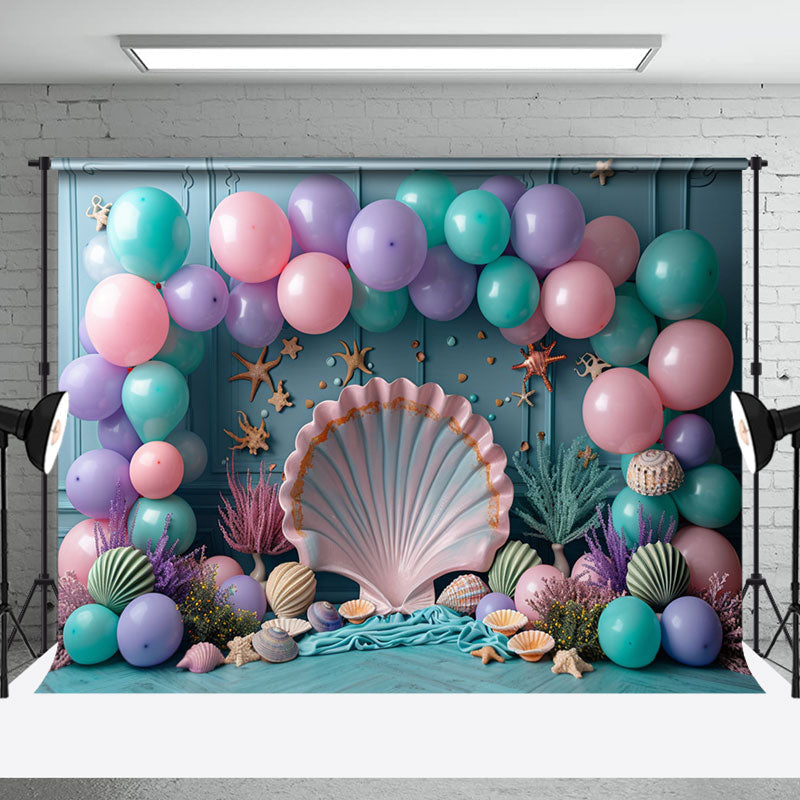 Aperturee - Undersea Shell Starfish Mermaid Cake Smash Backdrop