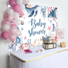 Aperturee - Undersea Whale Octopus Coral Baby Shower Backdrop