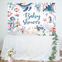 Aperturee - Undersea Whale Octopus Coral Baby Shower Backdrop