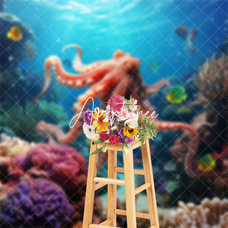 Aperturee - Underwater Octopus Coral Summer Photography Backdrop