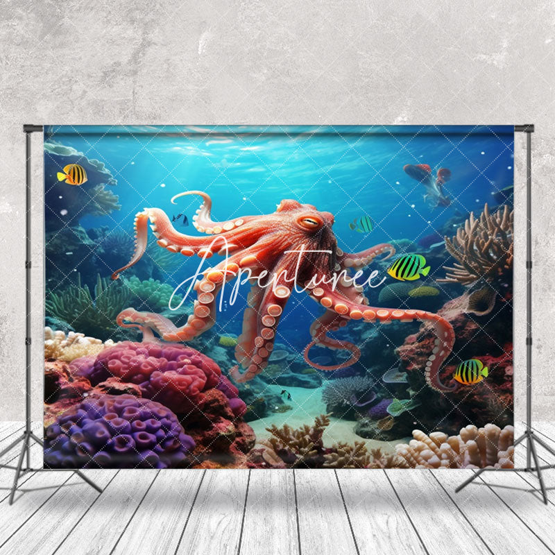 Aperturee - Underwater Octopus Coral Summer Photography Backdrop