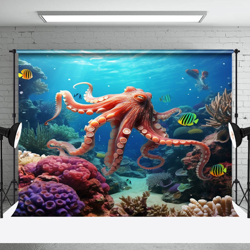 Aperturee - Underwater Octopus Coral Summer Photography Backdrop