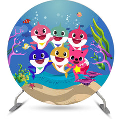 Aperturee - Underwater World Shark Happy Birthday Round Backdrop Kit