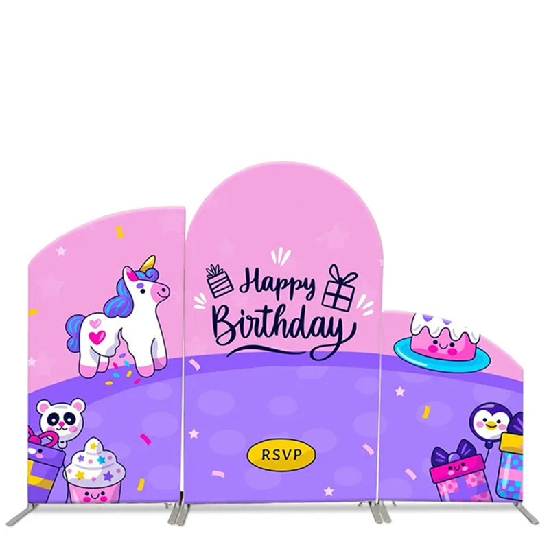 Aperturee Unicorn Cartoon Dessert Birthday Arch Backdrop Kit