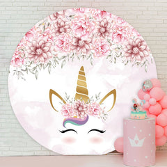 Aperturee - Unicorn Flower Round Birthday Backdrop For Party