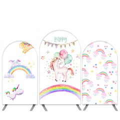 Aperturee Unicorn Rainbow Theme Pink And White Arch Backdrop Kit for Birthday