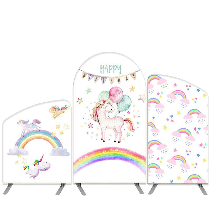 Aperturee Unicorn Theme Balloons And Rainbow Birthday Arch Backdrop Kit