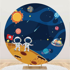 Aperturee Universe And Astronaut Round Happy Birthday Backdrop