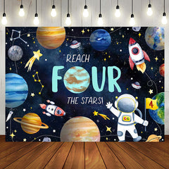 Aperturee - Universe Astronaut Planet Stars 4th Birthday Backdrop