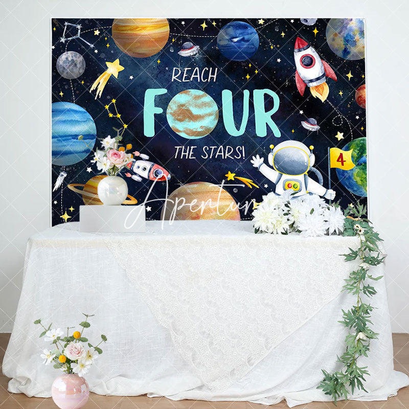 Aperturee - Universe Astronaut Planet Stars 4th Birthday Backdrop