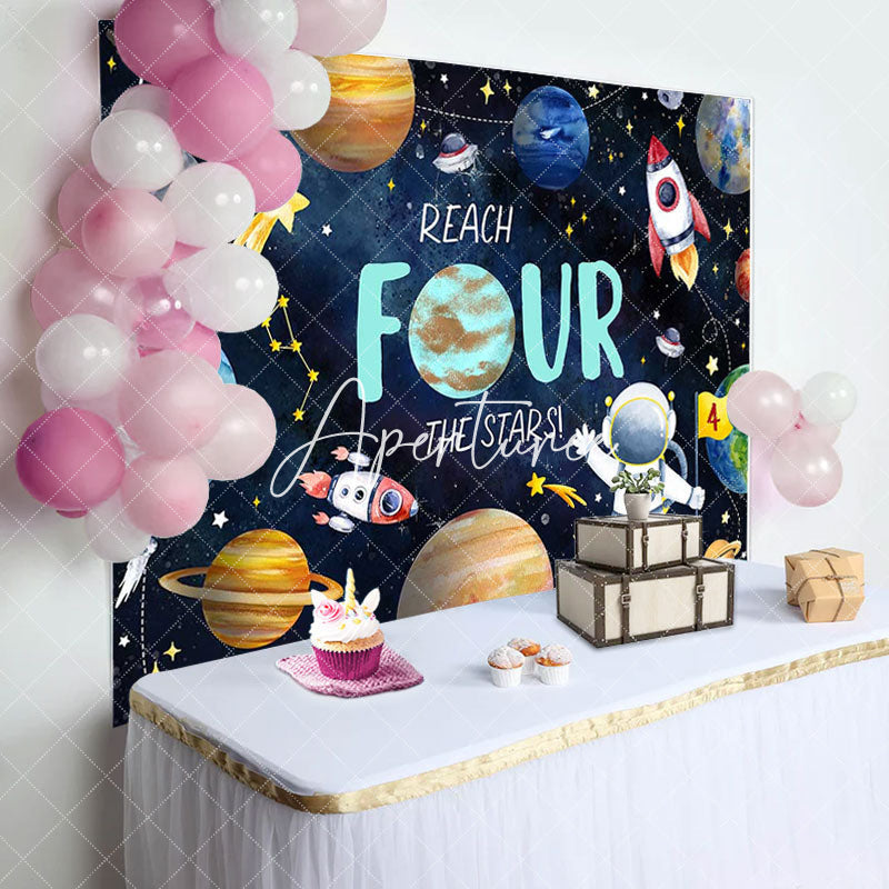 Aperturee - Universe Astronaut Planet Stars 4th Birthday Backdrop