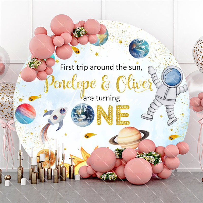 Aperturee Universe Planet Round Happpy 1st Birthday Backdrop