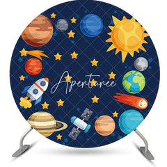 Aperturee - Universe Planet Star Rocket Round Backdrop For Party