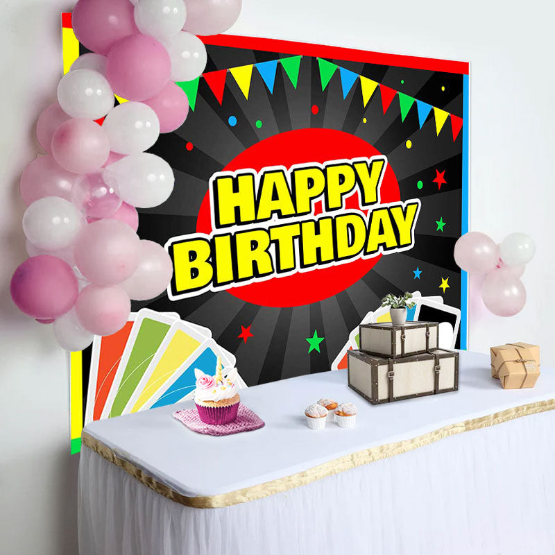 Aperturee - Uno Card Games Starts Blackboard Birthday Backdrop