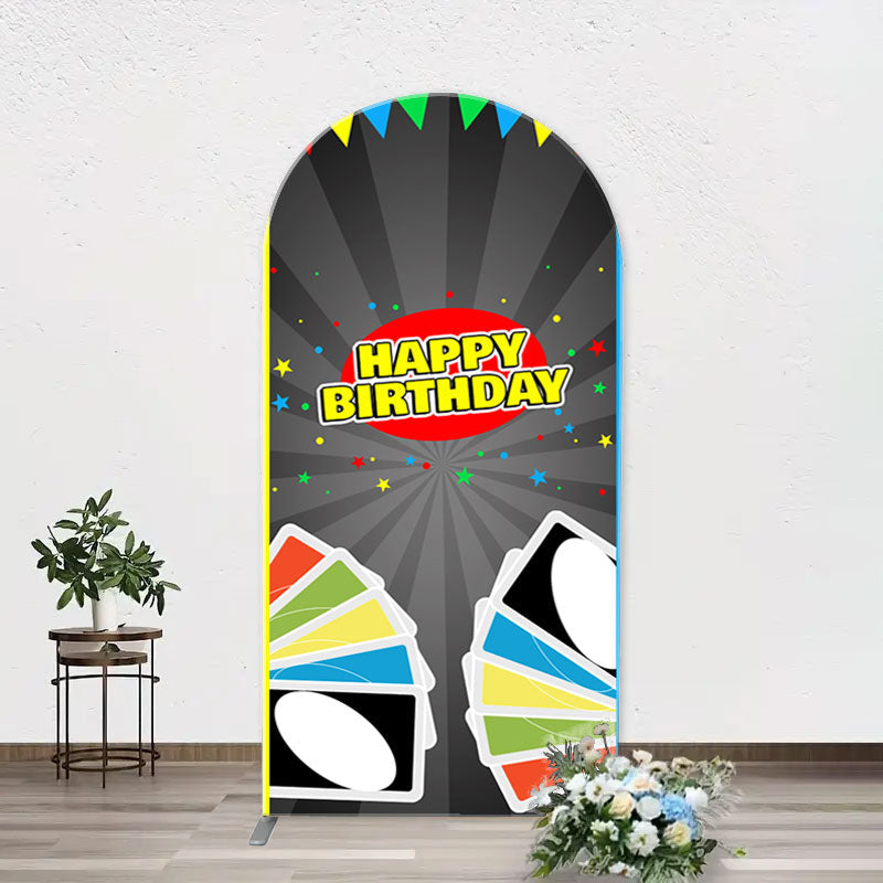 Aperturee - Uno Wild Game Card Stars Arch Happy Birthday Backdrop